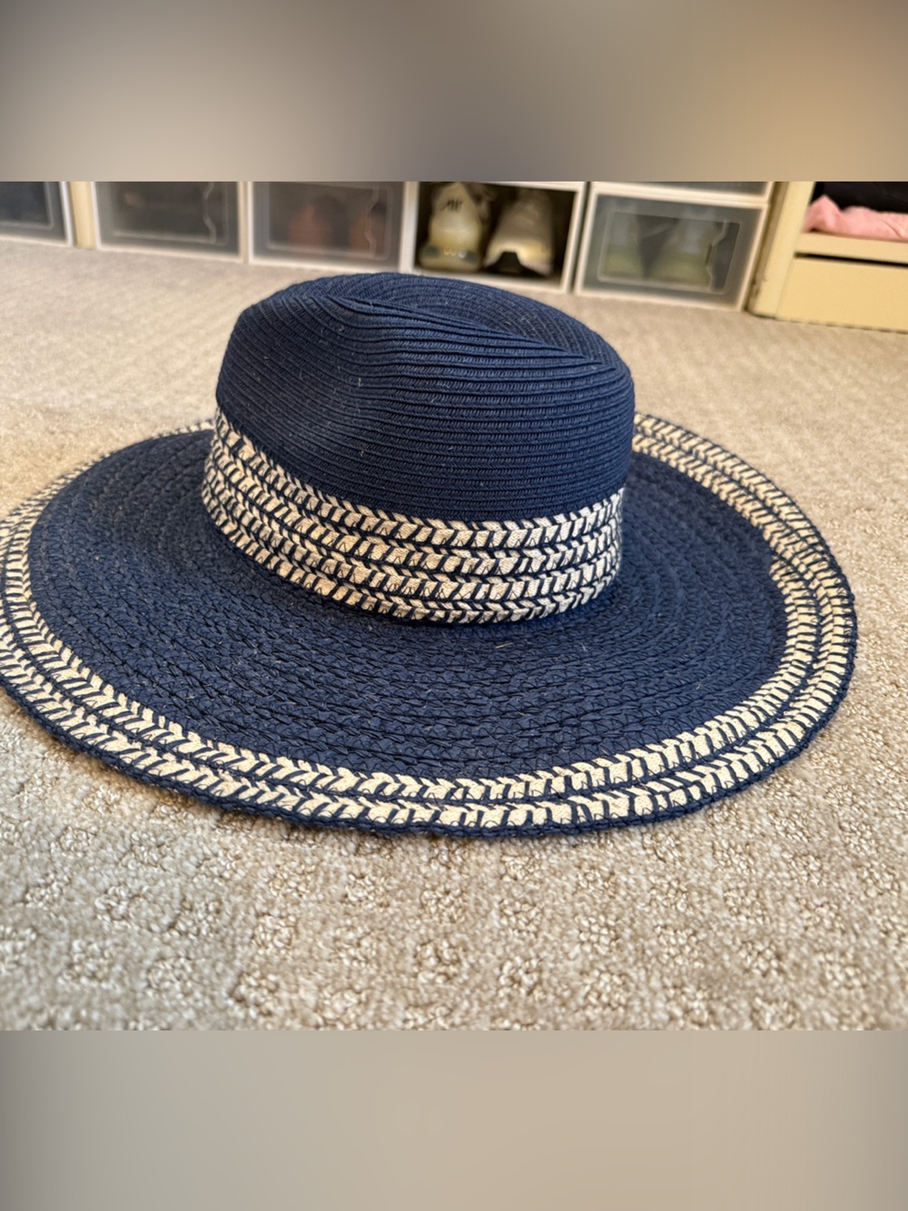 San Diego Hat Company Navy Straw Sun Hat with White Braid